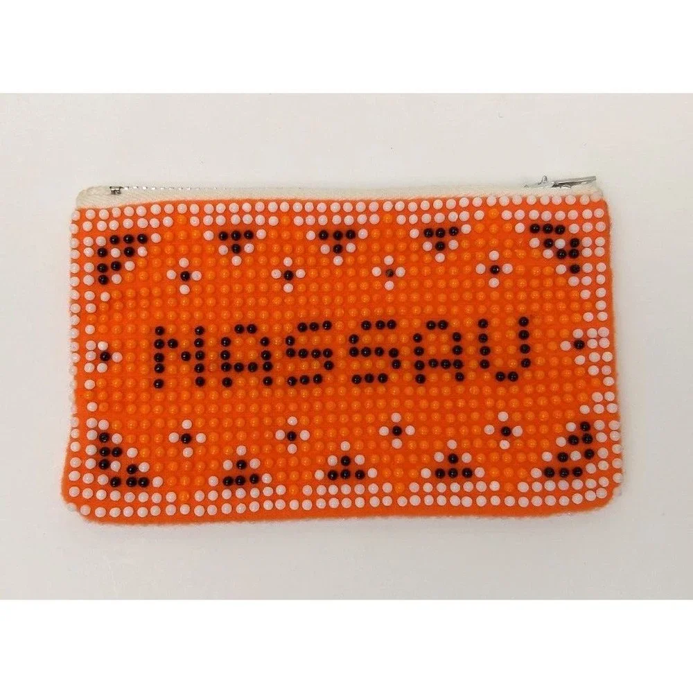 BEADED NASSAU / THUNDERBIRD Orange Zippered Coin Purse‎ Vintage 80s Style 5